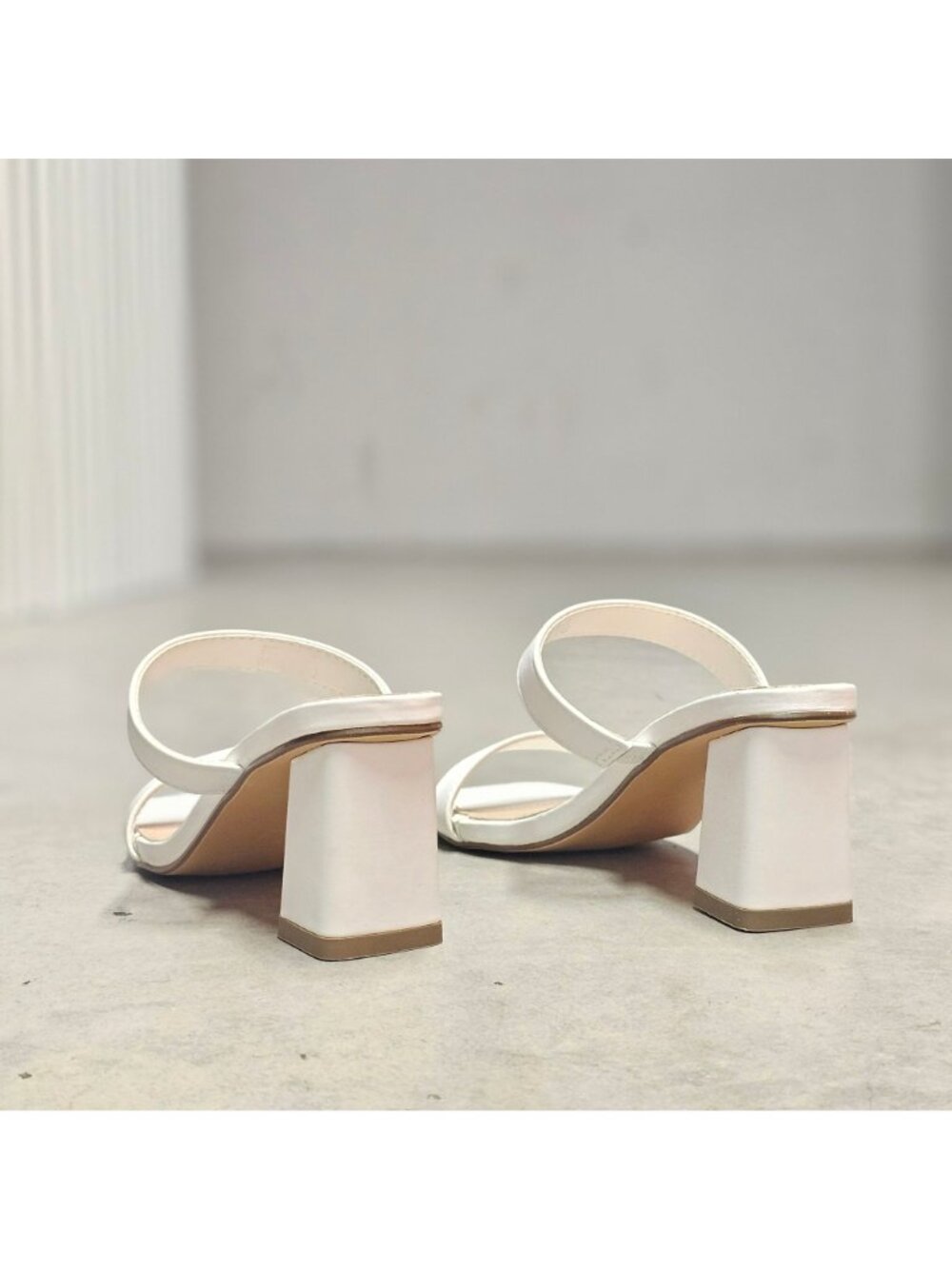 White Faux Leather Block Heel Sandals With Double Straps & Square Toe For Women - Picture 7 of 15